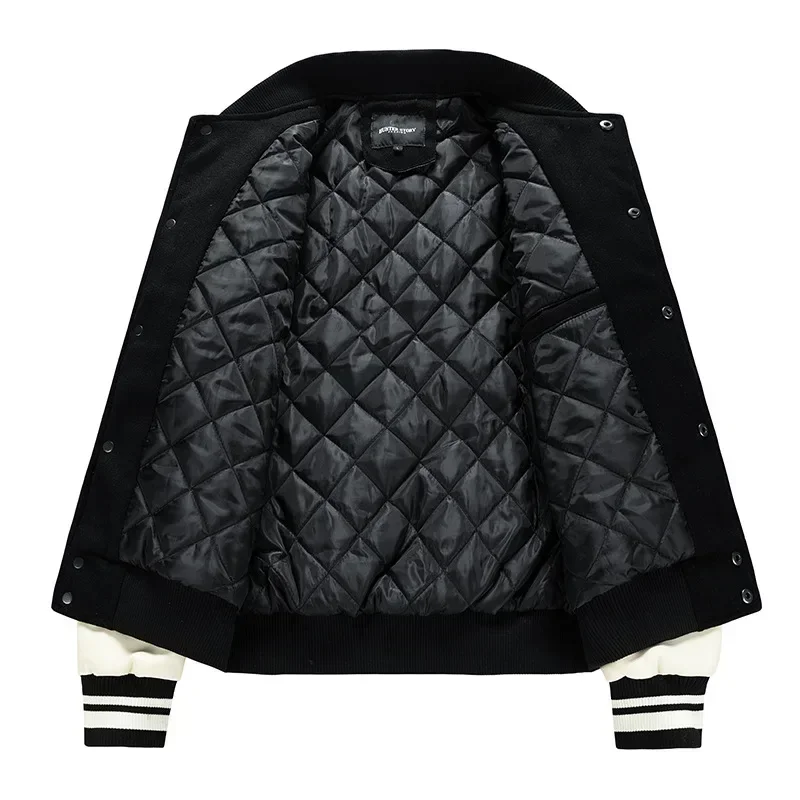 Мужская хлопковая бейсбольная куртка черная утепленная куртка-бомбер