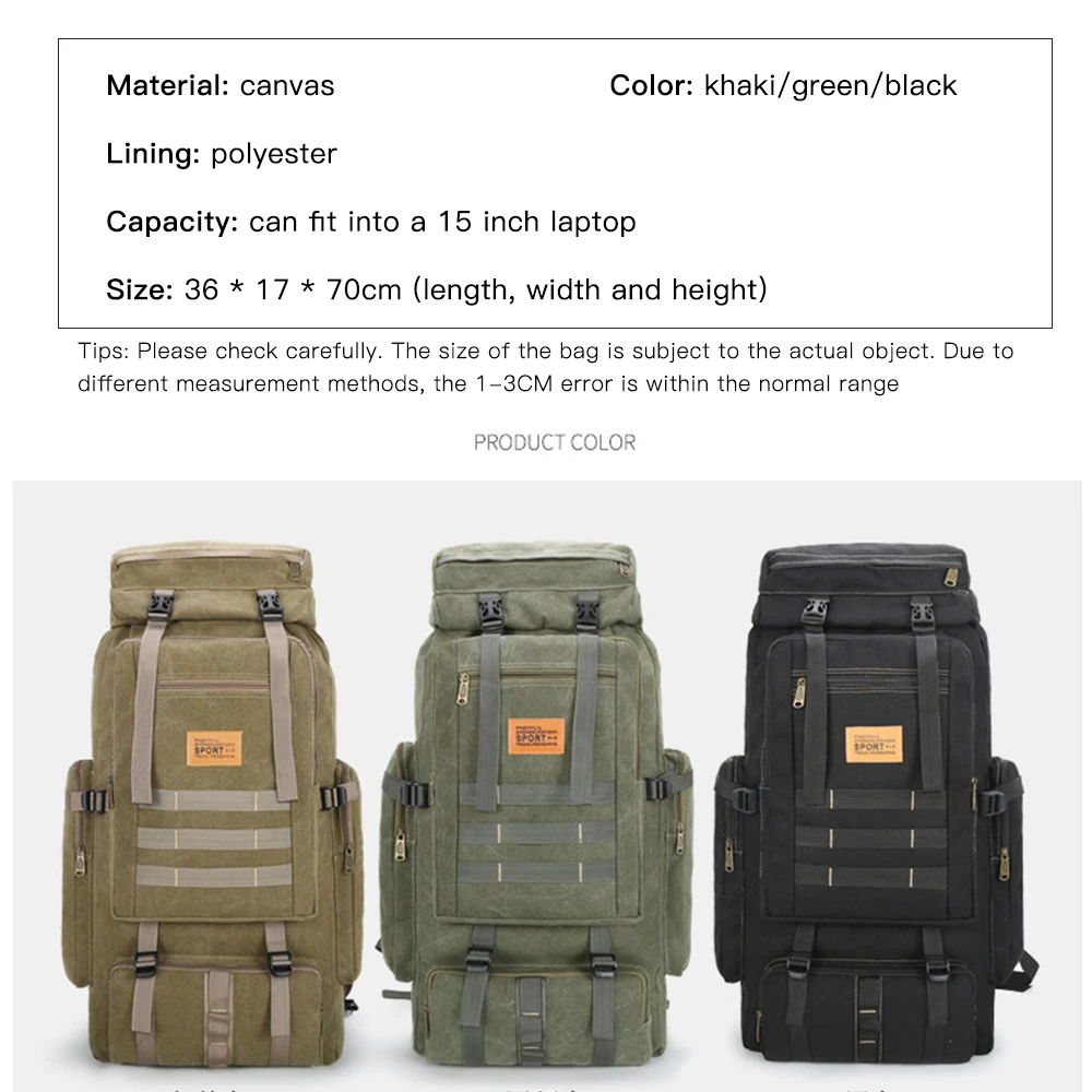 75L Nylon Waterproof Trekking Fishing Hunting Bag Men Women Backpack Outdoor Military Rucksacks Tactical Sports Camping Hiking