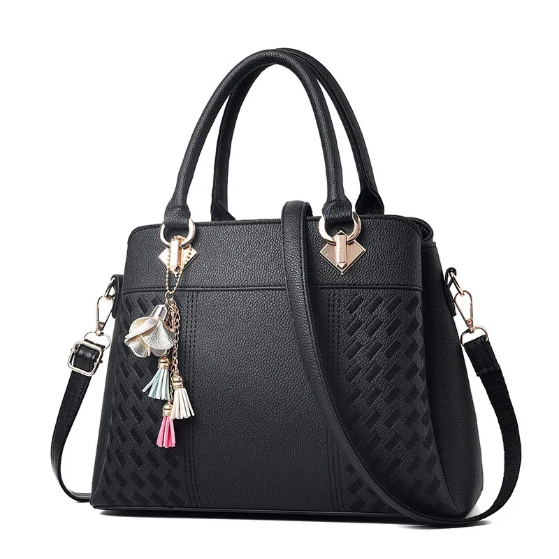 

Fashion Women Handbags Tassel PU Leather Totes Bag Top-handle Embroidery Crossbody Bag Shoulder Bag Lady Simple Style Hand Bags
