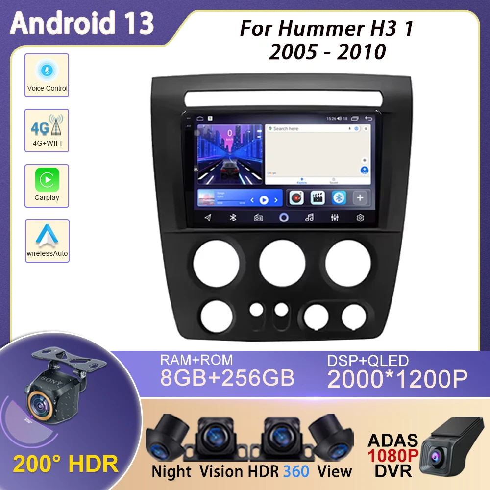 Android 13 для Hummer H3 1 2005-2010 Автомобильный 5G Wi-Fi Авто Радио Стерео Мультимедийный Плеер