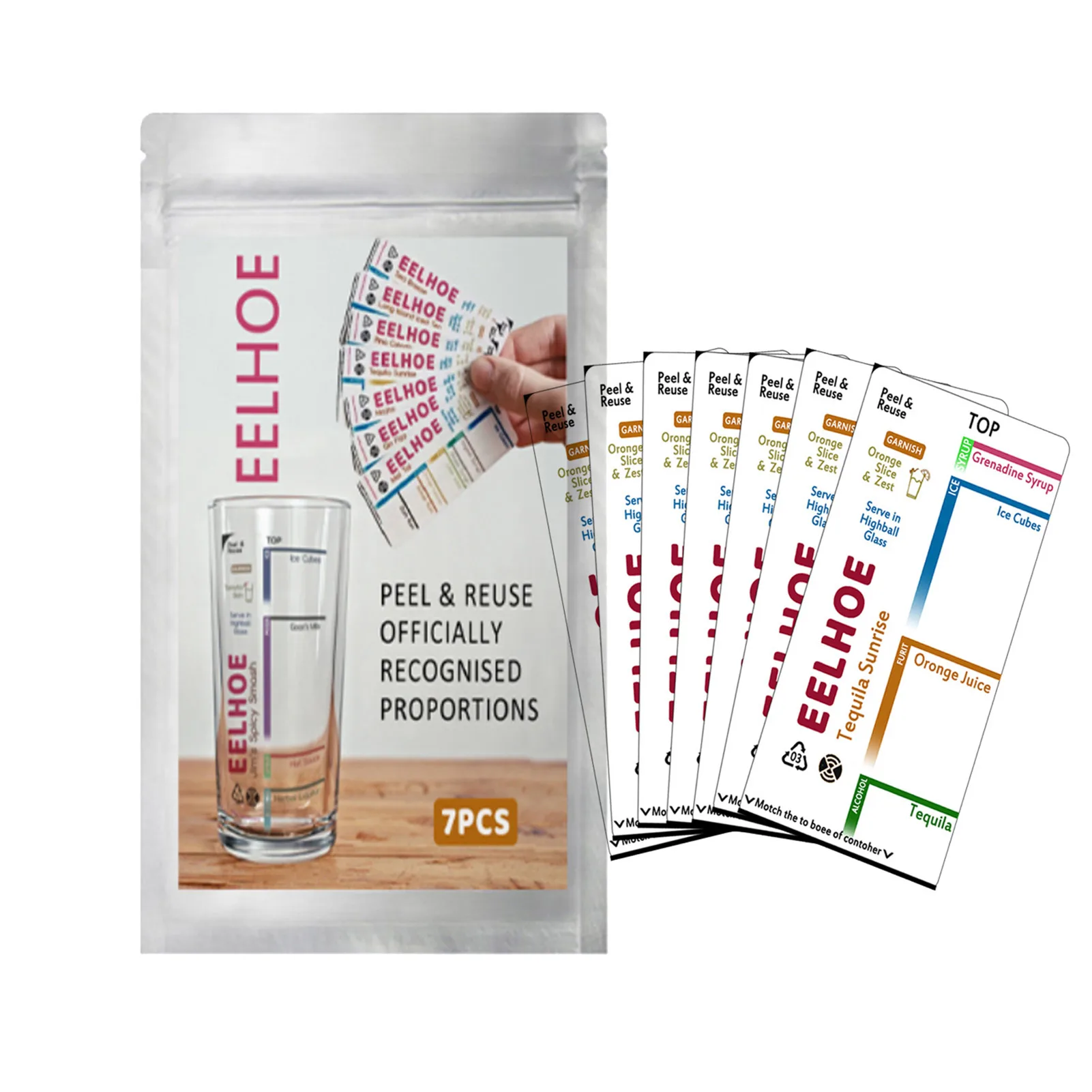 

7 шт., многоразовые наклейки для рецепта коктейлей