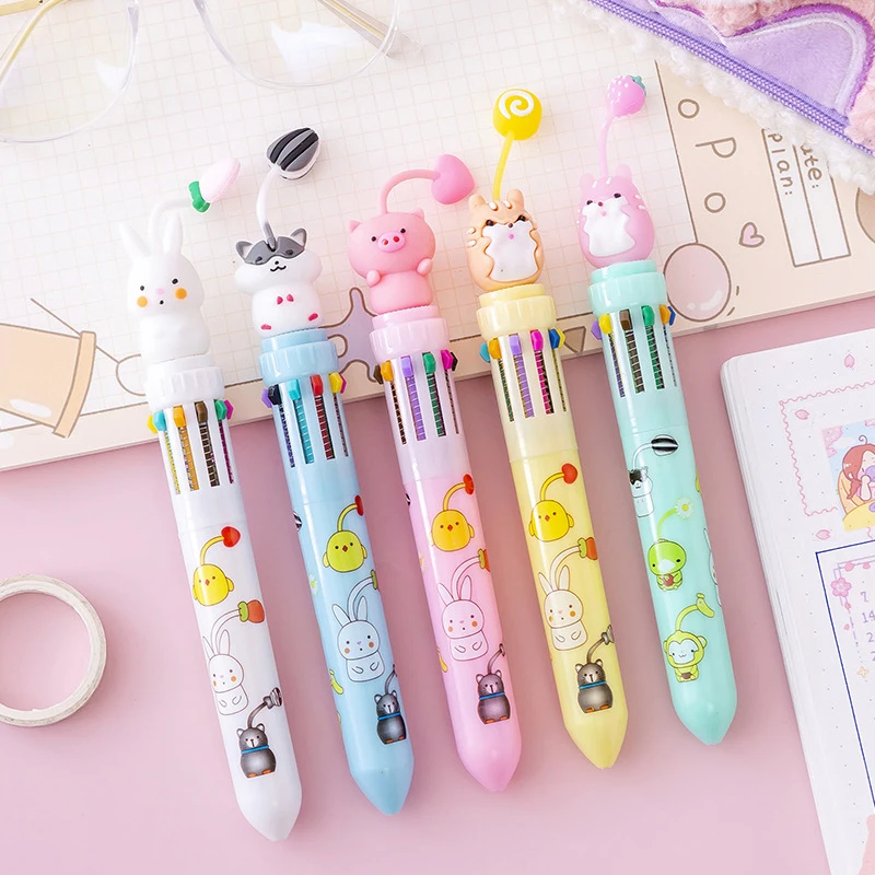 

Cute Animal Pendant 10 Color Ball Pen Retractable Ballpoint Pen Multicolored Pen
