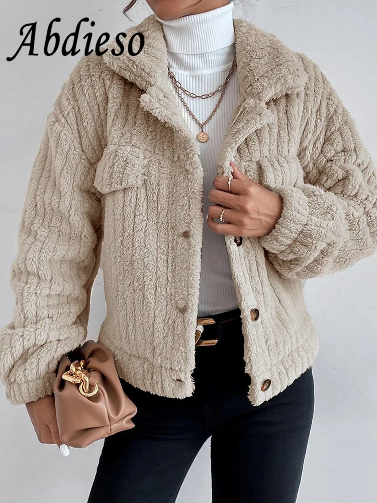 

Abdieso Women Faux Fur Jackets Fashion Winter Teddy Coat Casual 2022 Autumn Loose Long Sleeve Thick Warm Coats Elegant New