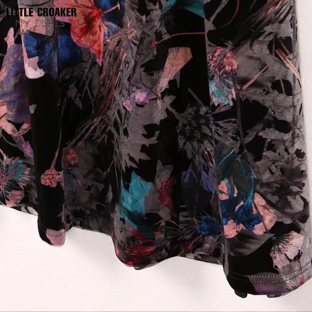 Женское платье-Ципао с цветочным принтом и длинным рукавом