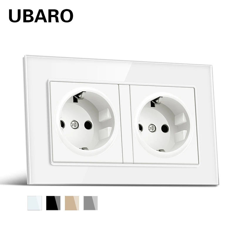 

UBARO 146*86mm DE EU RU Standard AC110-250V 16A Crystal Glass Panel Wall Socket Power Plug Electrical Outlet With Usb 5V 2100mA