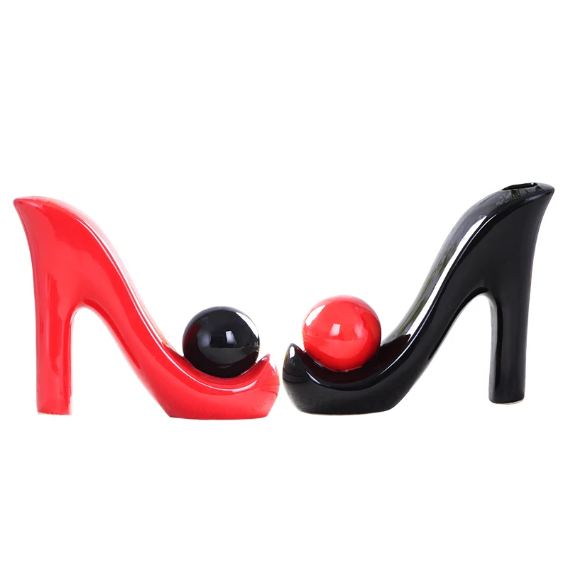 

Ceramic Red High-Heeled Shoes Vase Home Decor Crafts Room Wedding Decoration Wine Cabinet Ornament Porcelain Figurines Gifts