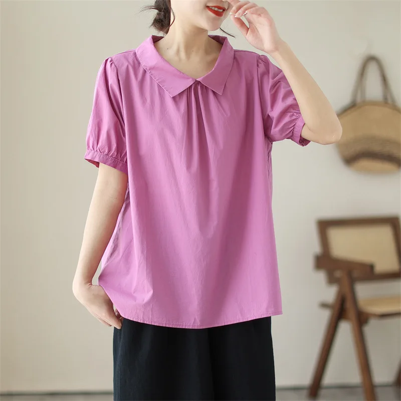 

New Summer Fashion Woman Blouse 2023 Leisure Fold of Printed Lapel Lantern Sleeve Shirts and Blouses for Women