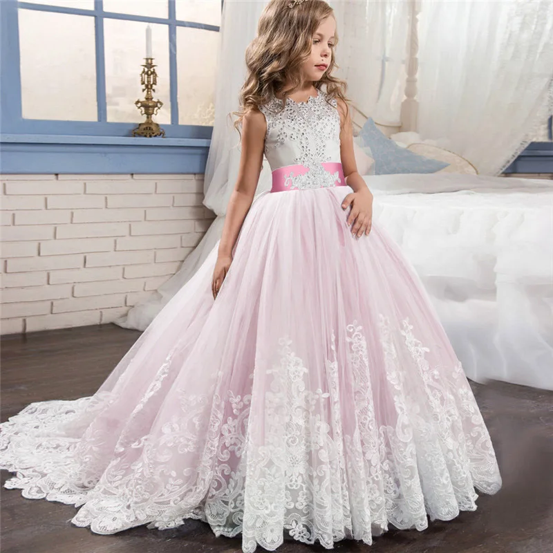 

Vintage Pink Flower Girls Dress Bridesmaid Kids Dresses for Girl Party Wedding Princess Dress Evening Gown Vestido 8 14 Years