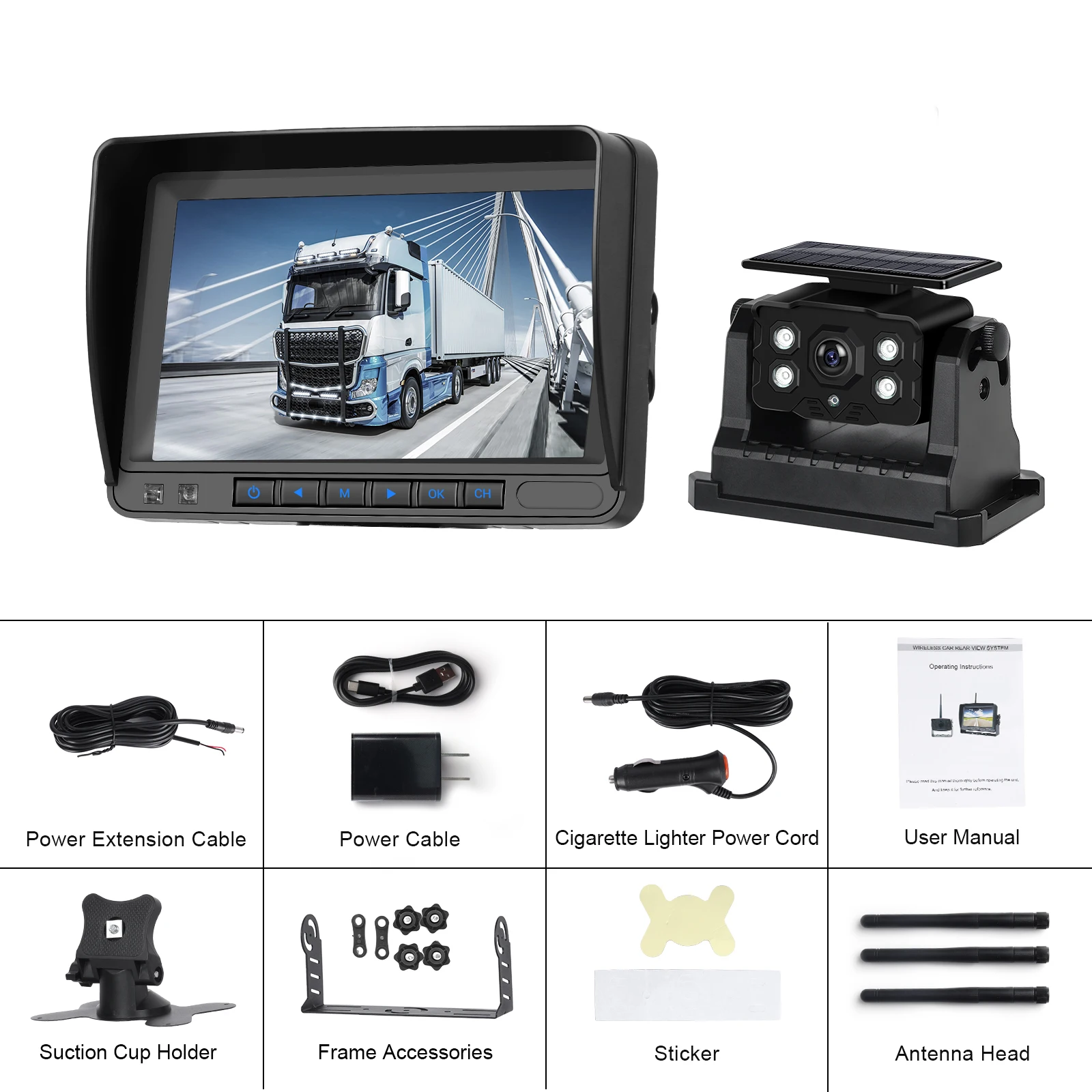 

Камера заднего вида Podofo, 7 дюймов, IPS HD дисплей, беспроводная, на солнечной батарее, с поддержкой DVR, циклическая запись, камера 1080P