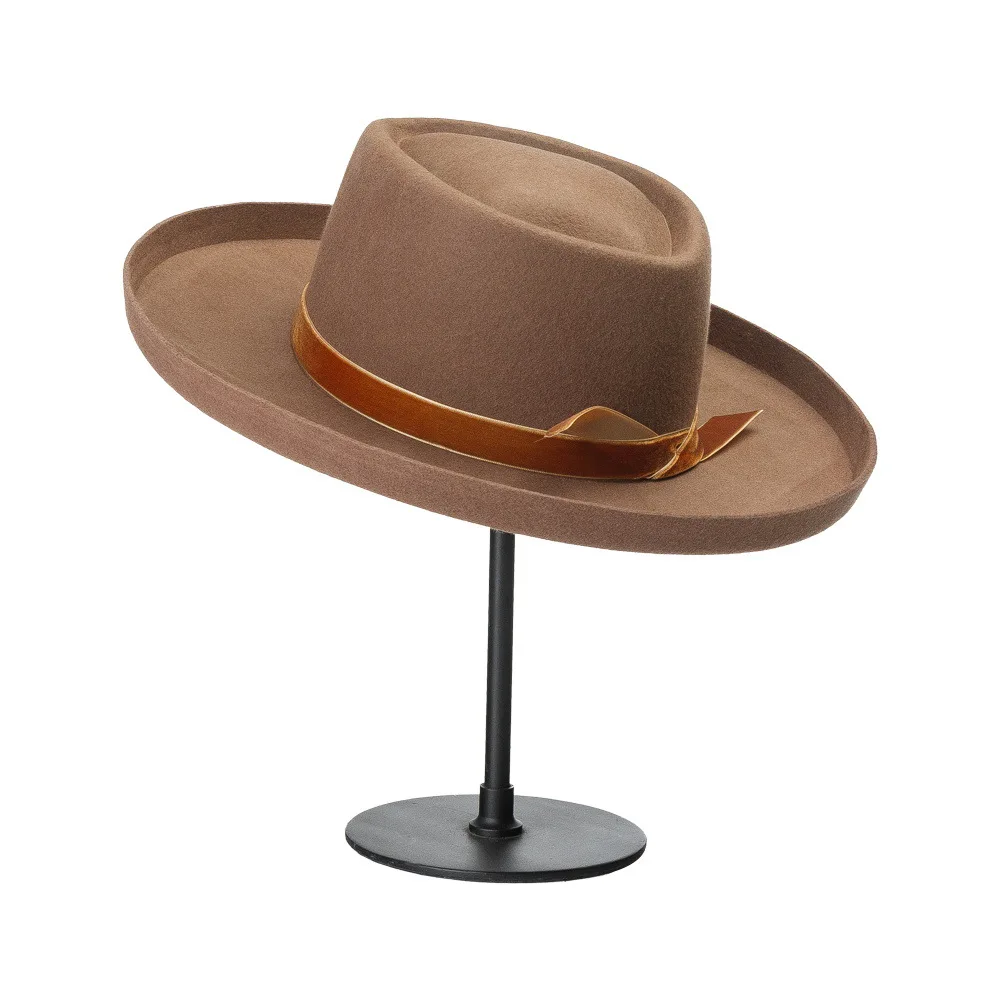 USPOP простая модная женская шляпа с завитыми краями бархатным украшением широкие