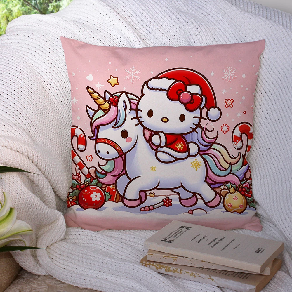

Рождественская подушка «Hello Kitty» со снеговиком, декоративная наволочка для гостиной, дивана, чехол для подушки, украшение для комнаты, дома, Рождественский подарок