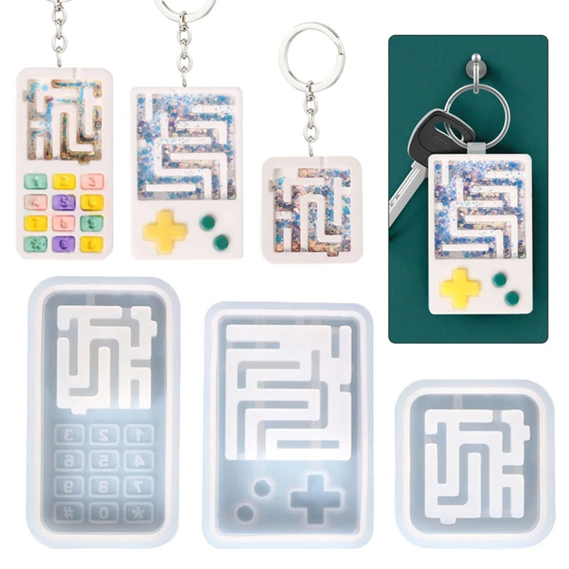 

R3MC 3Types Geometry Labyrinth Resin Casting Silicone Molds Woman Keychain Decorative Pendant Quicksand Mold for DIY Crafts