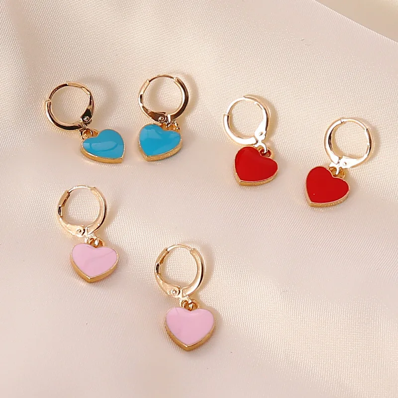 

New Multi-color Drip Oil Love Earrings Korean Women's Sweet Pendant All-match Earrings Jewelry