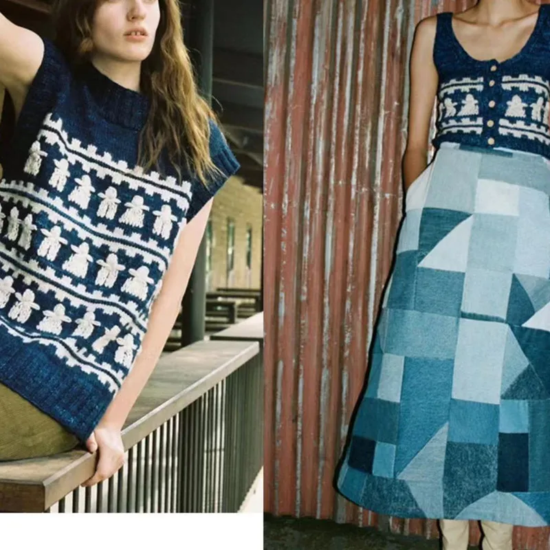 

Two Types Slit Knit Vest Women Wool Hand Three-Dimensional Embroidered Sleeveless Female Sweater 2023 Early Autumn