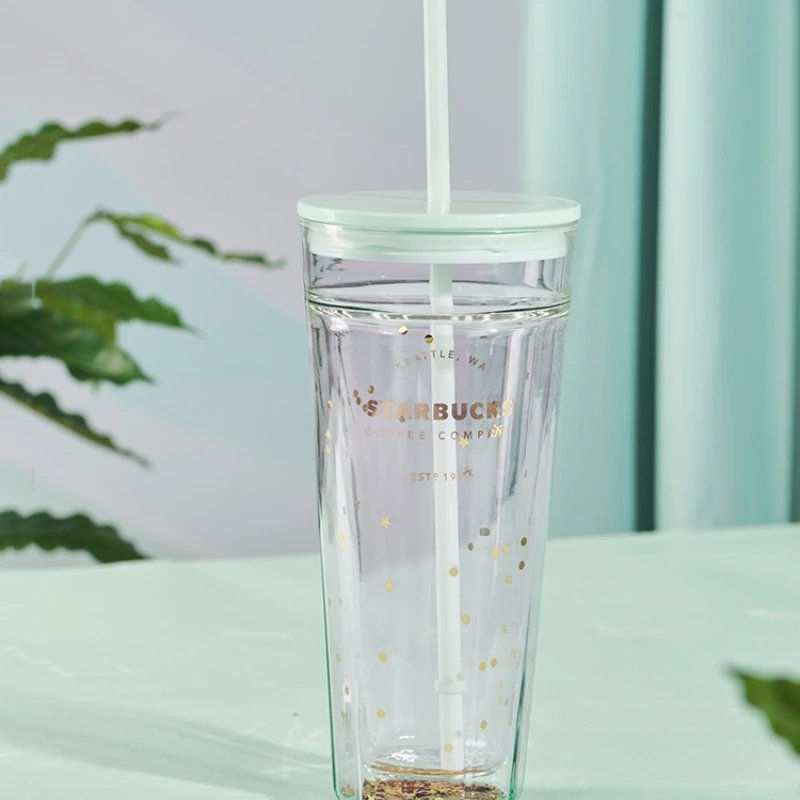 

Starbucks Cup 591ml mint green cut double glass straw Cup large capacity office desktop Cup