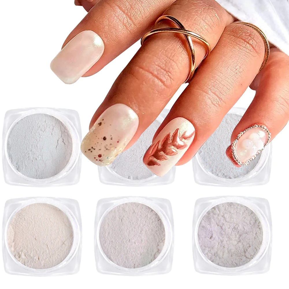 

1 Jar(1g) Pearl Ice Muscle Nail Glitter Powder White Glossy Nails Art Pigment Dust Gel Polish Moonlight Aurora Manicure Powder