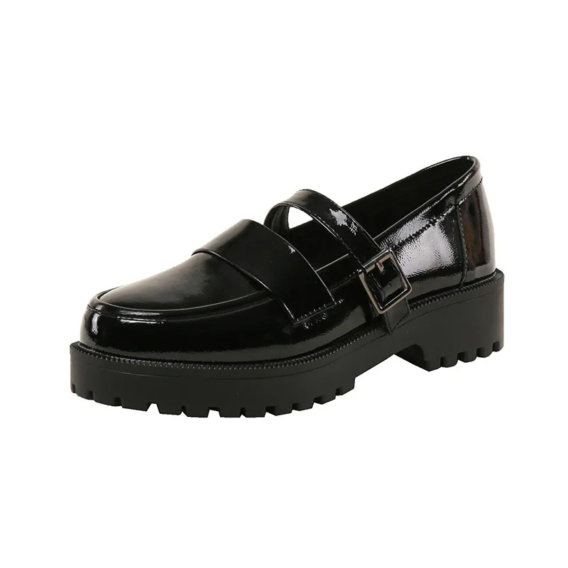 Women Mary Jeans Japanned Leather Loafers Femme Luxury Mocasines Thicken Soled Oxfords Ladies Shoes