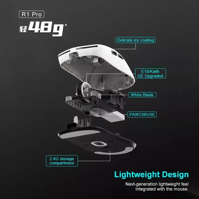 Фото Беспроводная легкая игровая мышь VXE Dragonfly R1PRO R1 Pro MAX 1000 Гц с сенсором PAW3395, 26000 DPI; Проводная игровая мышь R1SE R1 №4