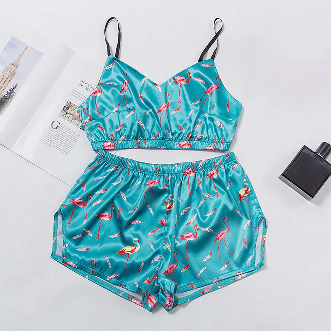 

Cartoon Print Pajamas Set Woman Two Piece Sleepwear Fox Leopard Panda Camisole Shorts Suit Summer Casual Lounge Wear Clothing