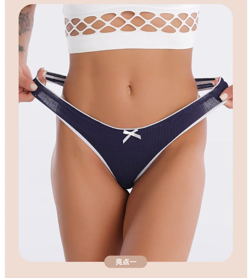 

Women's Seamless Breathable Pants Pure Cotton Sexy Bow Panties Ladies Mid-Low Waist Thong Girls T-Pants