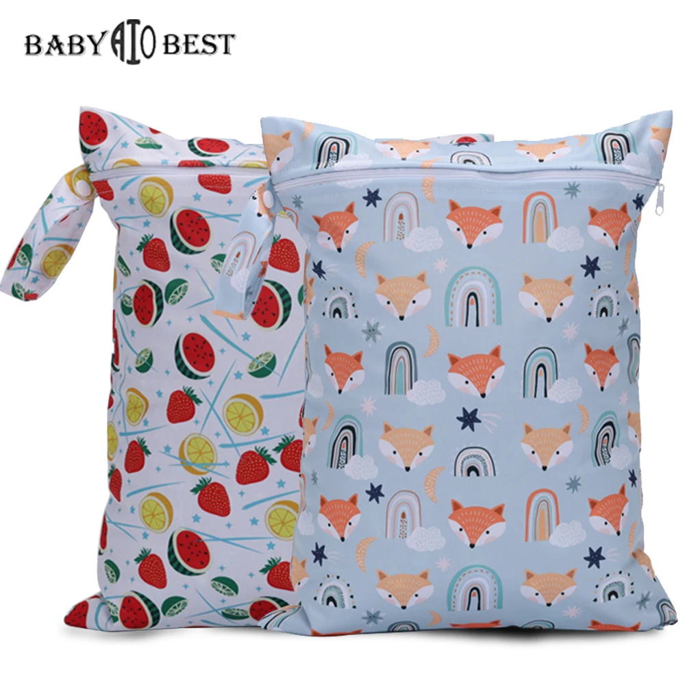 

AIO 30x40cm Waterproof Reusable Eco-Friendly Kids Diaper Bag Baby Diaper Bag Cartoon Printed Zipper Button Storage Bag