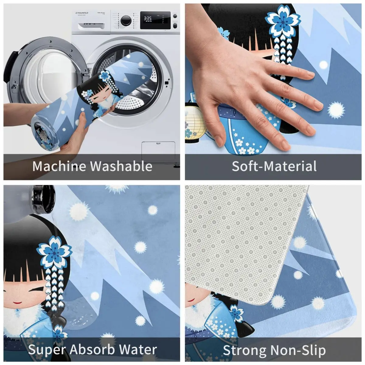 Художественный нескользящий дверной коврик зимняя кукла Kokeshi V2 для гостиной и