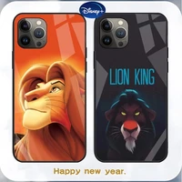 cartoon lion simba phone case tempered glass for iphone 13 12 11 pro max mini x xr xs max 8 7 6s plus se 2020 shell fundas