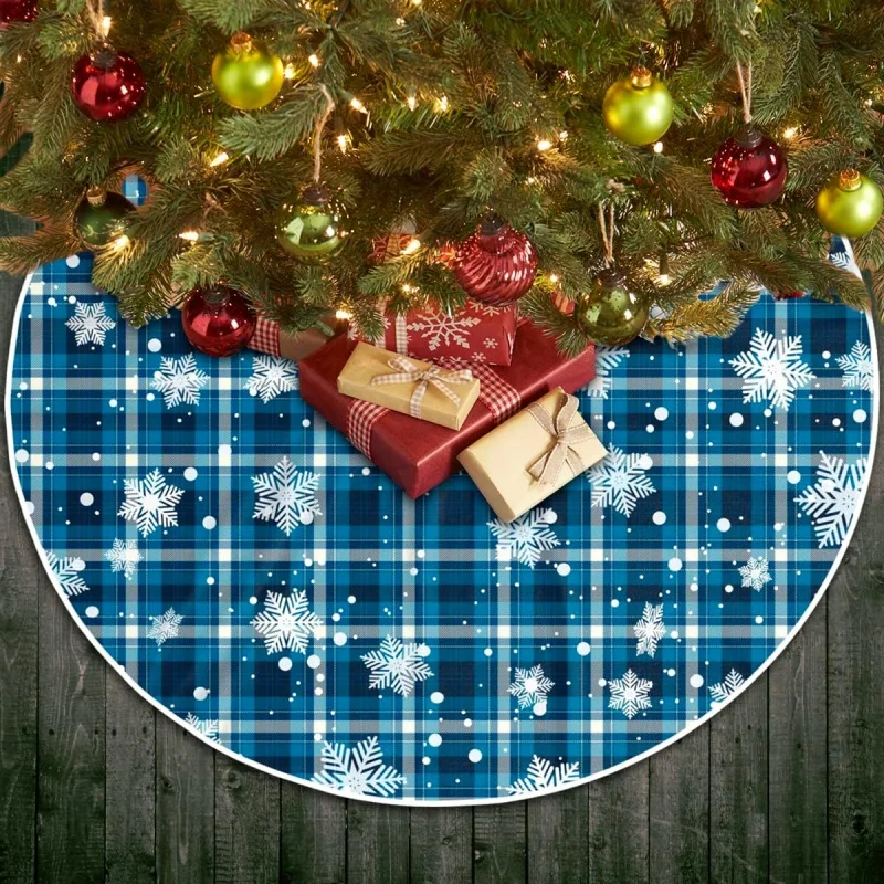 

Christmas Tree Skirt 48 inches Blue Buffalo Plaid Xmas Tree Skirts Merry Christmas Holiday Party Decorations