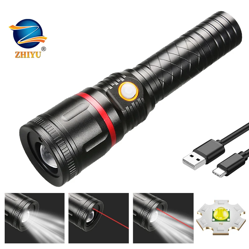 

Zoom Portable Flashlight USB Rechargeable Aluminum Alloy Light with 18650 Battery Torch Emergency Lantern for Camping Fishing