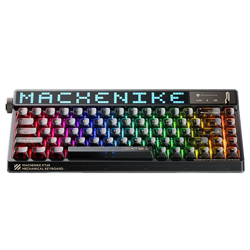 Проводная/Беспроводная механическая клавиатура KT68 K7, три режима, горячая замена, прозрачная, E-sport, RGB эффект освещения с цифровым дисплеем