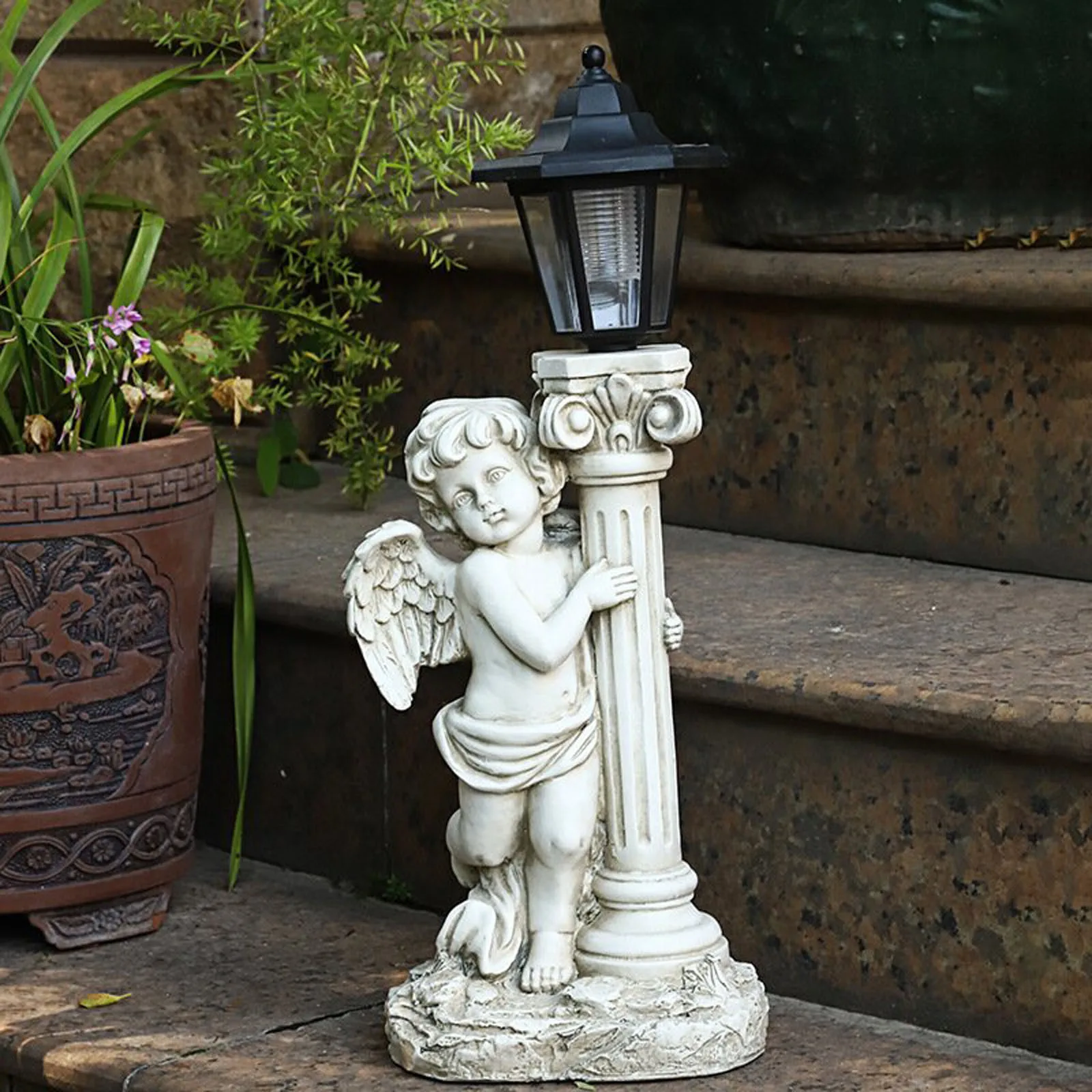 

Lamp Angel Statue Light Sculptures Roman Pillar Figurine Solar Energy Garden Home Decor
