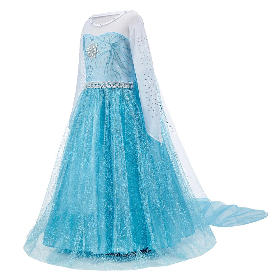 Костюм Эльзы для девочек синее тюлевое платье принцессы с длинными рукавами