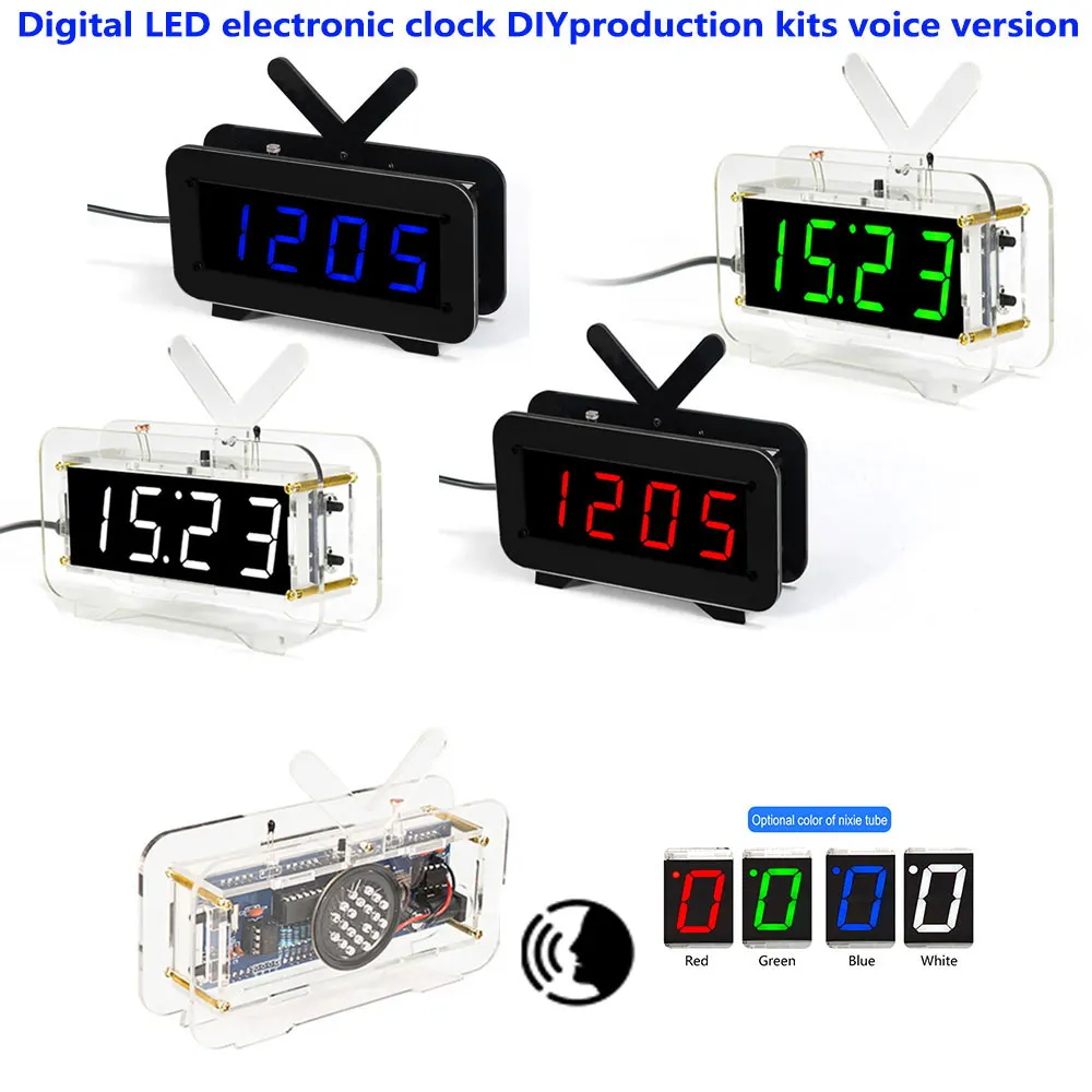 

Digital LED electronic clock production kit Voice version clock 51 Single chip computer clock DIY production parts kit Red/Blue