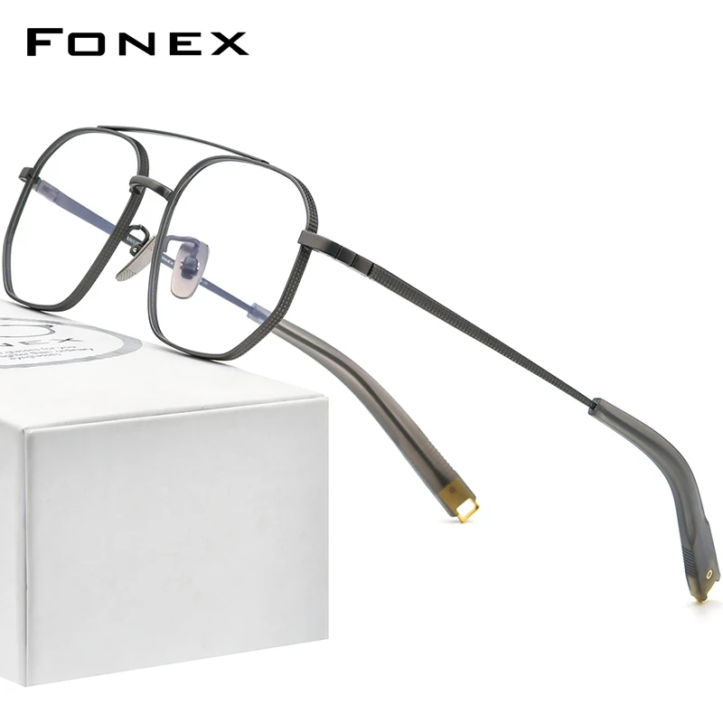 FONEX Pure Titanium Glasses Men Retro Vintage Square Prescription Eyeglasses 2022 New Myopia Optical Frame Eyewear BTW07518