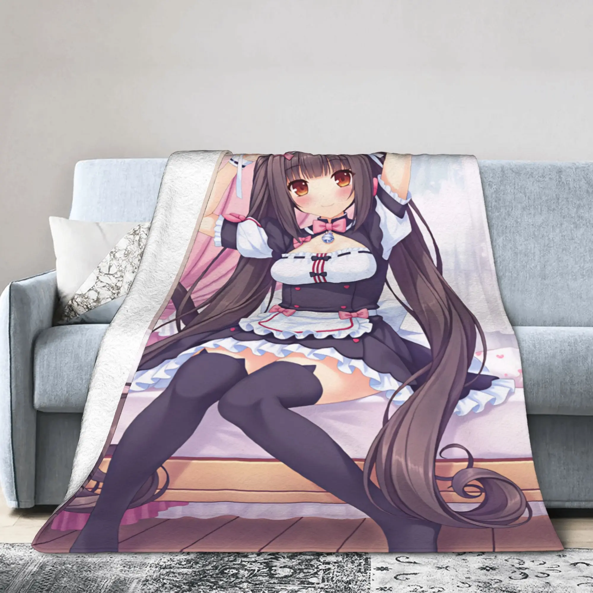 Фото Плюшевое одеяло NEKOPARA для детей, мягкий плед для дивана и кресла, фланелевое покрывало для кровати и дивана-кровати №3