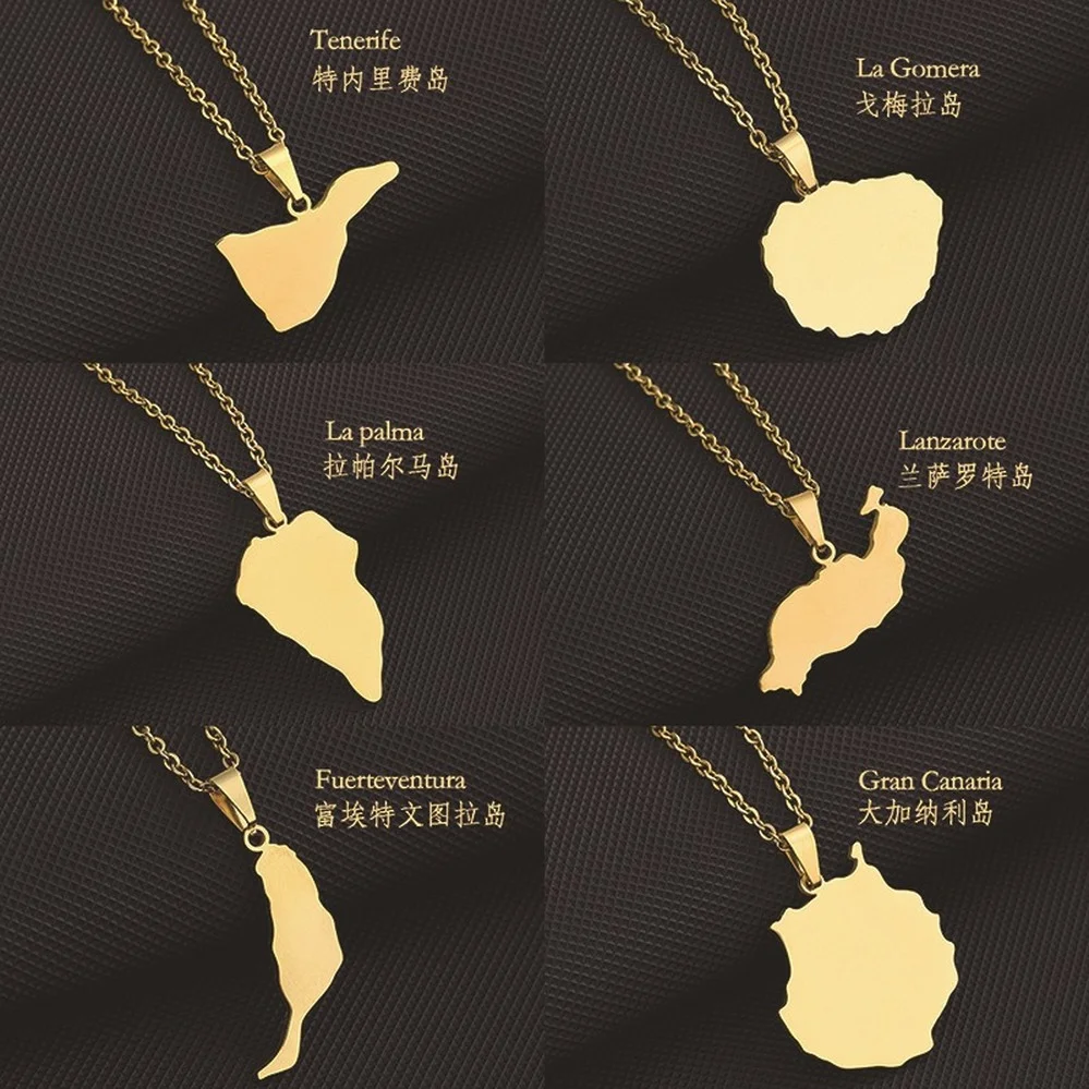 

Hot Sell Spain Canary Islands Map Necklace for Men Women Gold Silver Color Titanium Steel Choker Trend Couple NeckJewelry Amulet