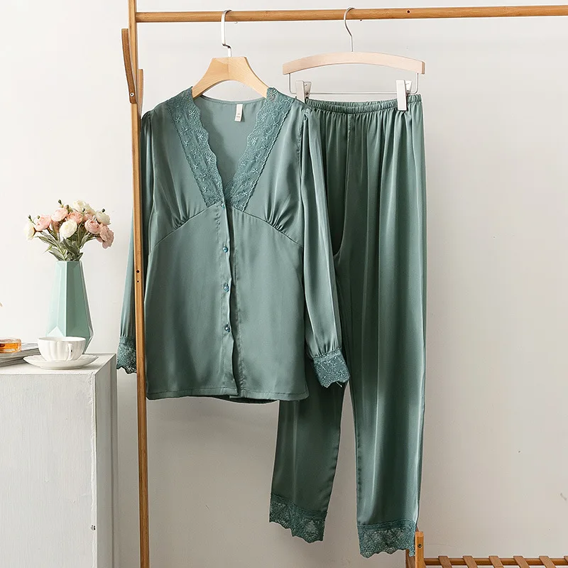 

Silk Pajamas Sleeping Wear For Women Set Nightwear Nightie Sleepwear Home Wear Spring Autumn New Sexy Women's Underwear