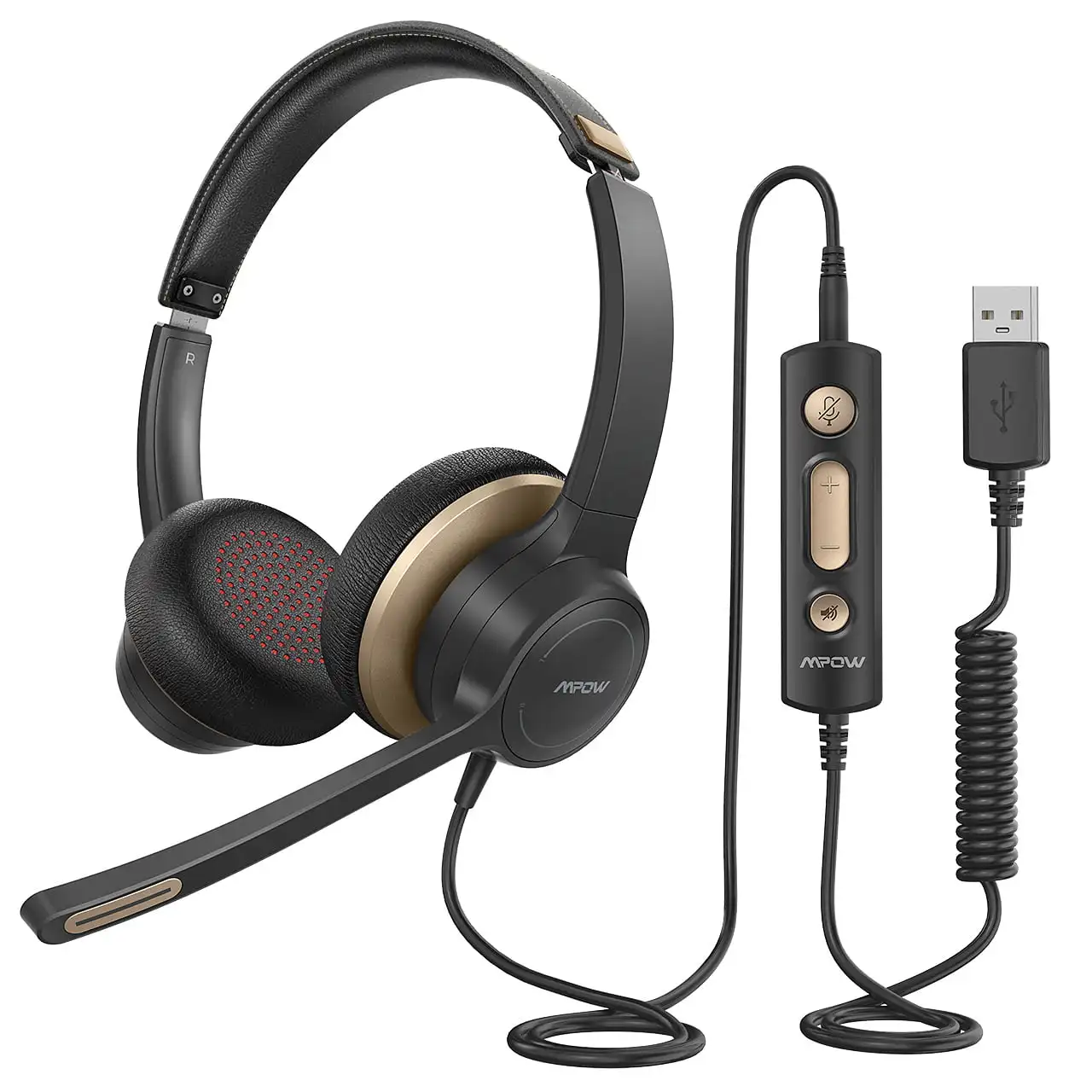 

3.5mm/USB Wired Headset with Microphone, Comfort-fit Office Computer Headphone with Mute Skype, Webinar (Gold)