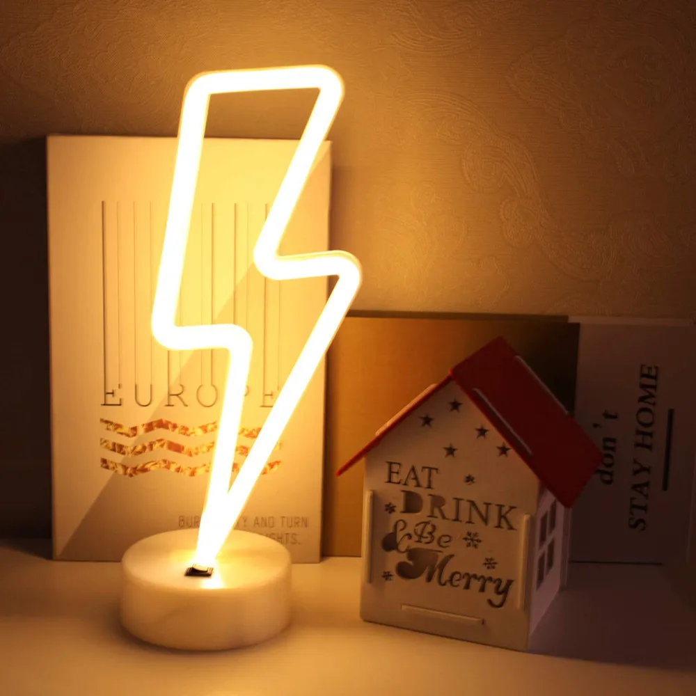

2022 LED Lightning Shaped Neon Signs for Room Lights Battery Operated/USB Powered Art LED Room Decor Night Lights Table Decor