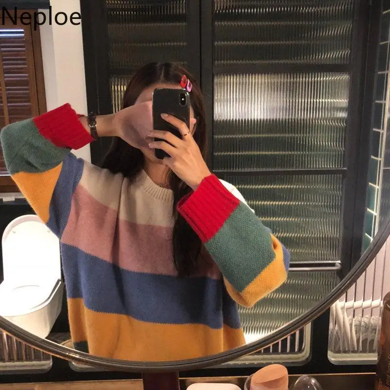 Пуловер Neploe с круглым вырезом трикотажный свитер длинным рукавом свободный