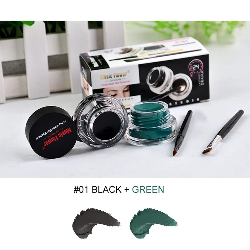 

Music Flower 2 in 1 Coffee + Black Gel Eyeliner Make Up Waterproof Cosmetics Set Eye Liner Makeup Eye maquiagem M1007