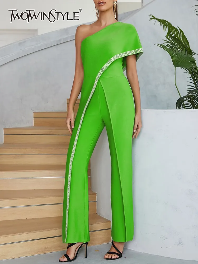 

Женский винтажный комбинезон TWOTWINSTYLE, с диагональным воротником, на одно плечо, с коротким рукавом, туника с высокой талией