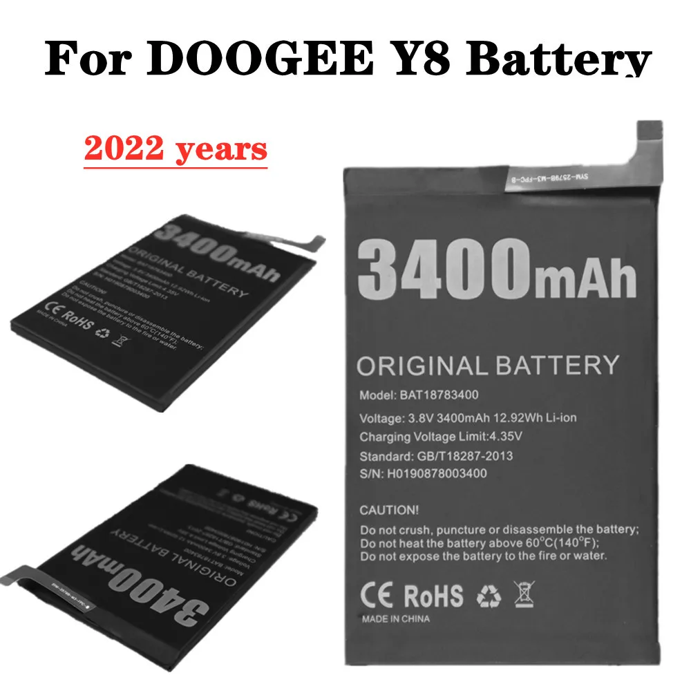 

2022 years New BAT18783400 3400mAh Battery For Doogee Y8 Phone Replacement Batteries High Quality Smartphone Bateria