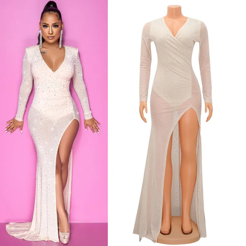 Красивое Сетчатое платье с кристаллами наряды на день рождения блестящие