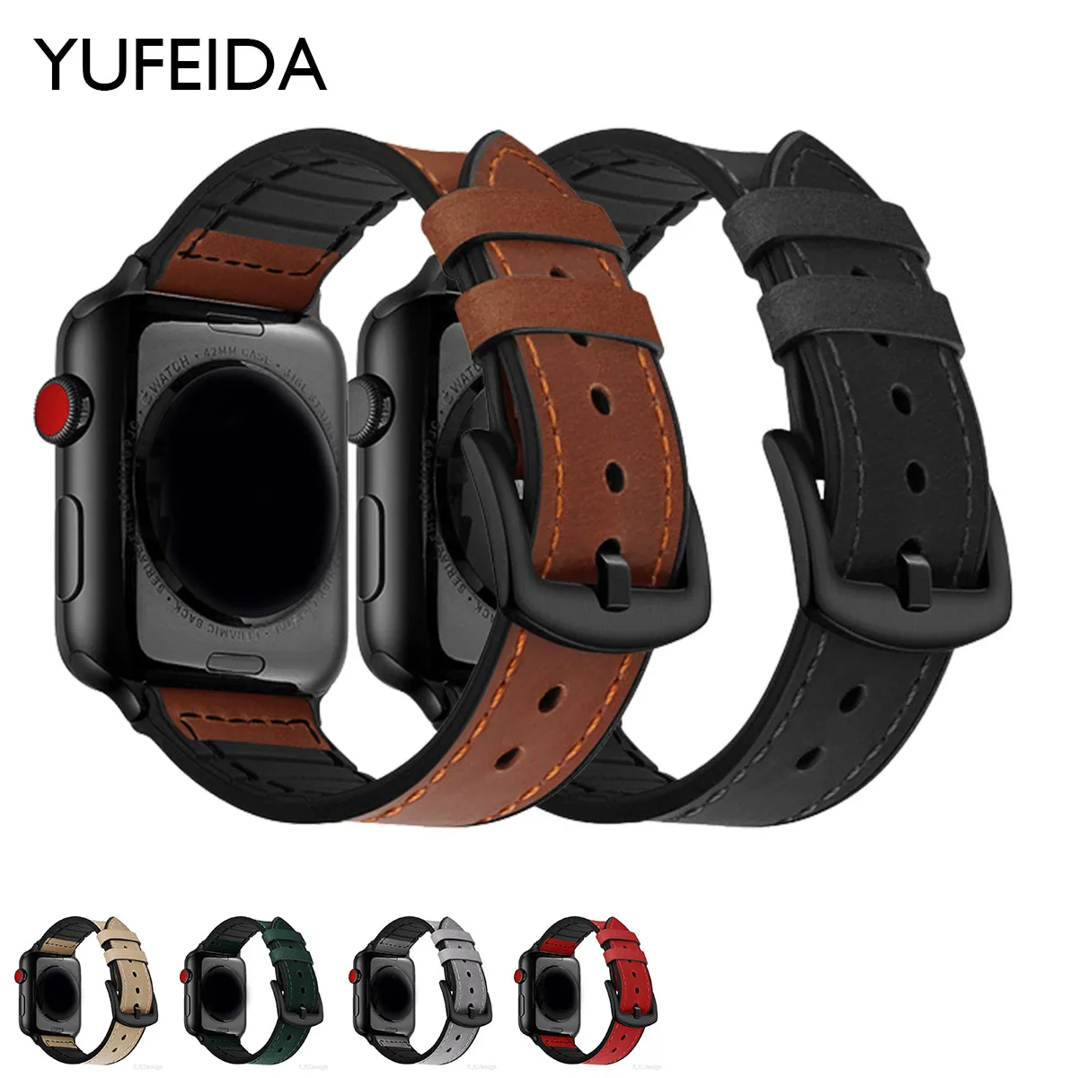 

YUFEIDA Silicone Leather Strap for Apple Watch Band 38/40/41MM 42/44/45MM Watch Bracelet for Iwatch Series 7654321SE Sport Strap