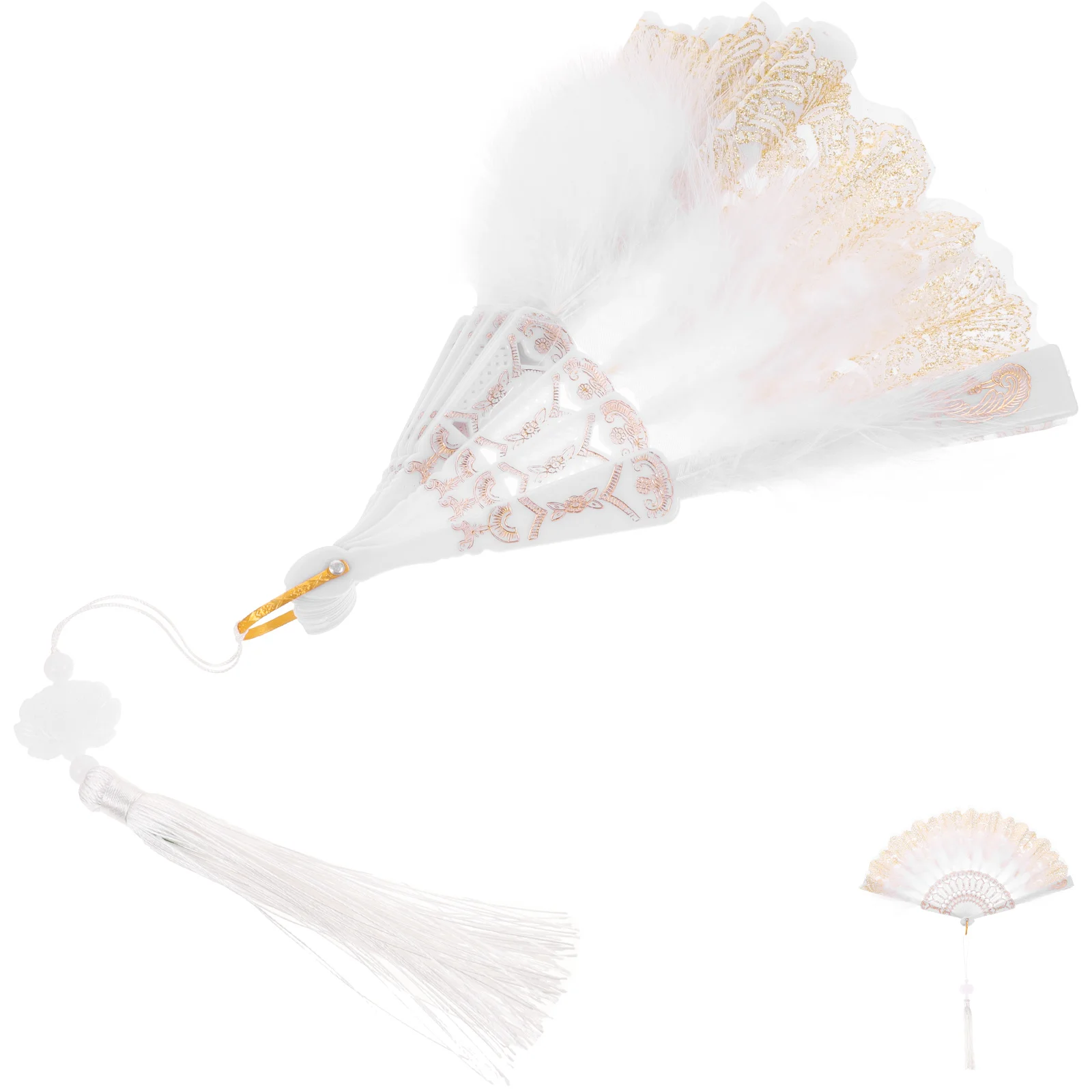 

Fan Fans Hand Folding Wedding Foldable Vintage Plume Handheld Bridal Guests Lace Flapper Women Held 1920S Dancing Large White