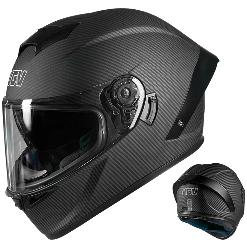 Racing Motorcycle Helmet Double Lens Full Face Helmet Capacete DOT Approved Casco Moto Imitation Carbon Fiber for ATV, Off-Road