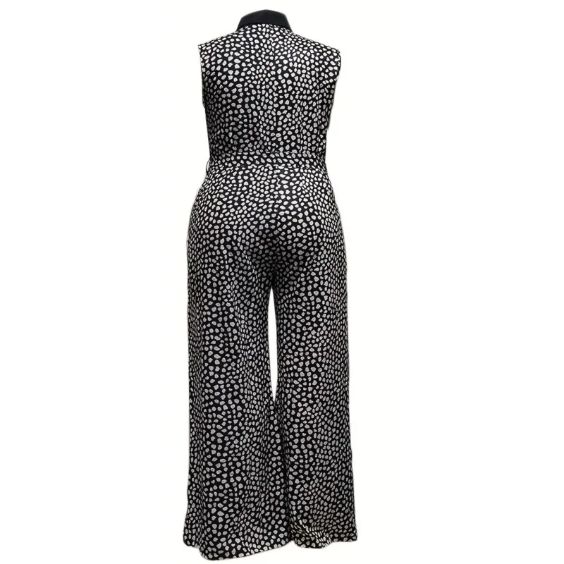 Casual Women Clothing Playsuit African Jumpsuit Fashion Print Loose Wide Feet Long Pants Sleeveless Pocket Lapel Jumpsuit Summer