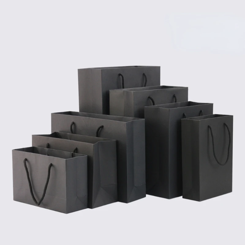 

1pc black Kraft Paper Clothing Storage Bag Shopping Bag festival Gift Bag Environmental Protection Portable With rope Paper Bag