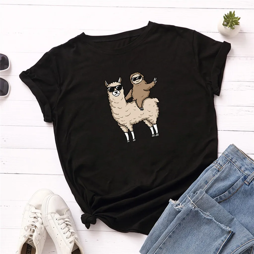 

Women Lady Short Sleeve Cartoon Sheep T-shirt Tops Funny Summer Blouse